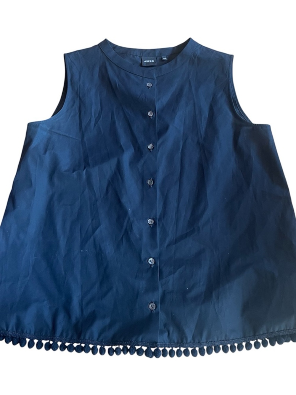 Aspesi Black Sleeveless Button-Front Tank with Pom Trim